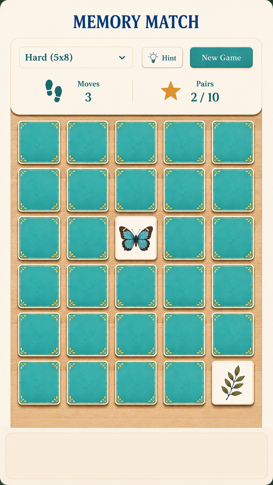 Game screen showing Memory Match game